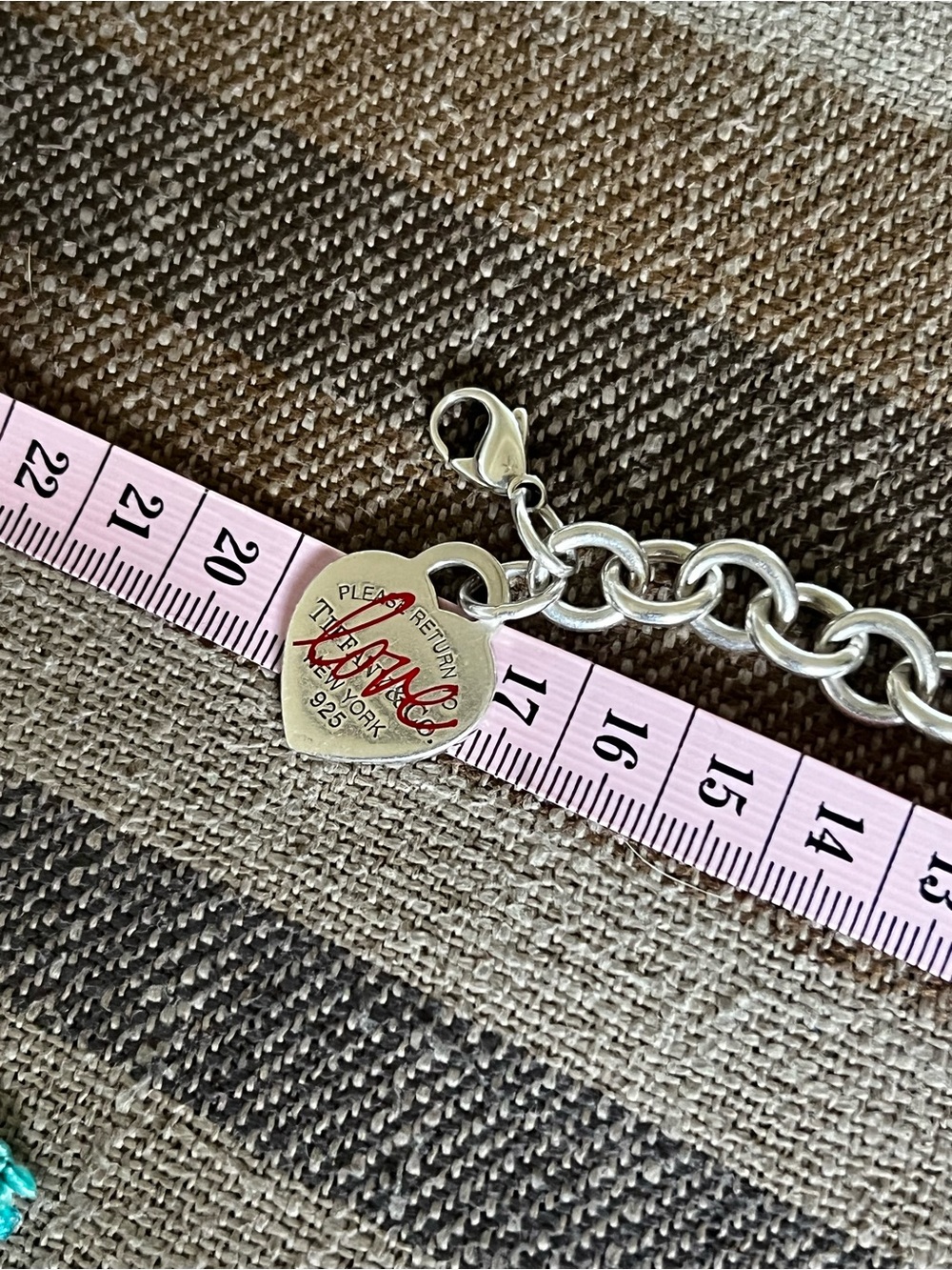 Authentic Tiffany & Co. Silver Heart Tag Charm Bracelet - Blue - Picture 3 of 3